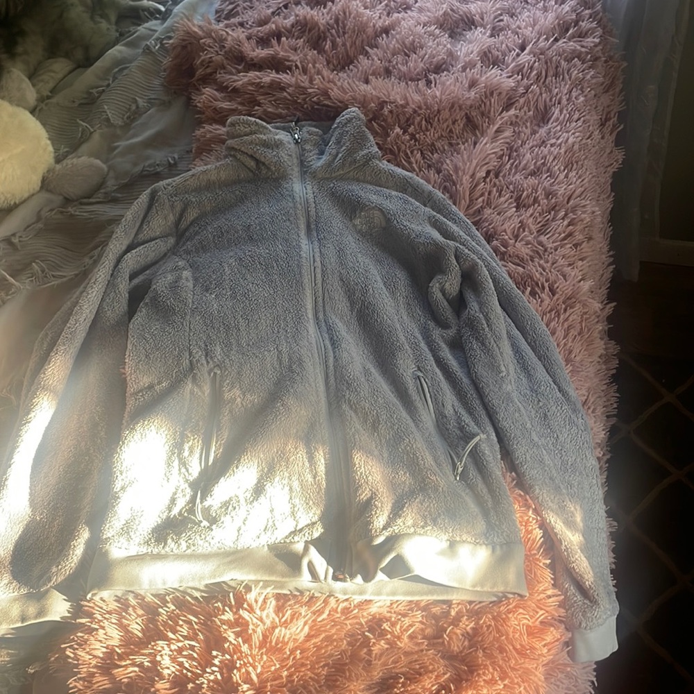 Plain gray fuzzy Northface jacket